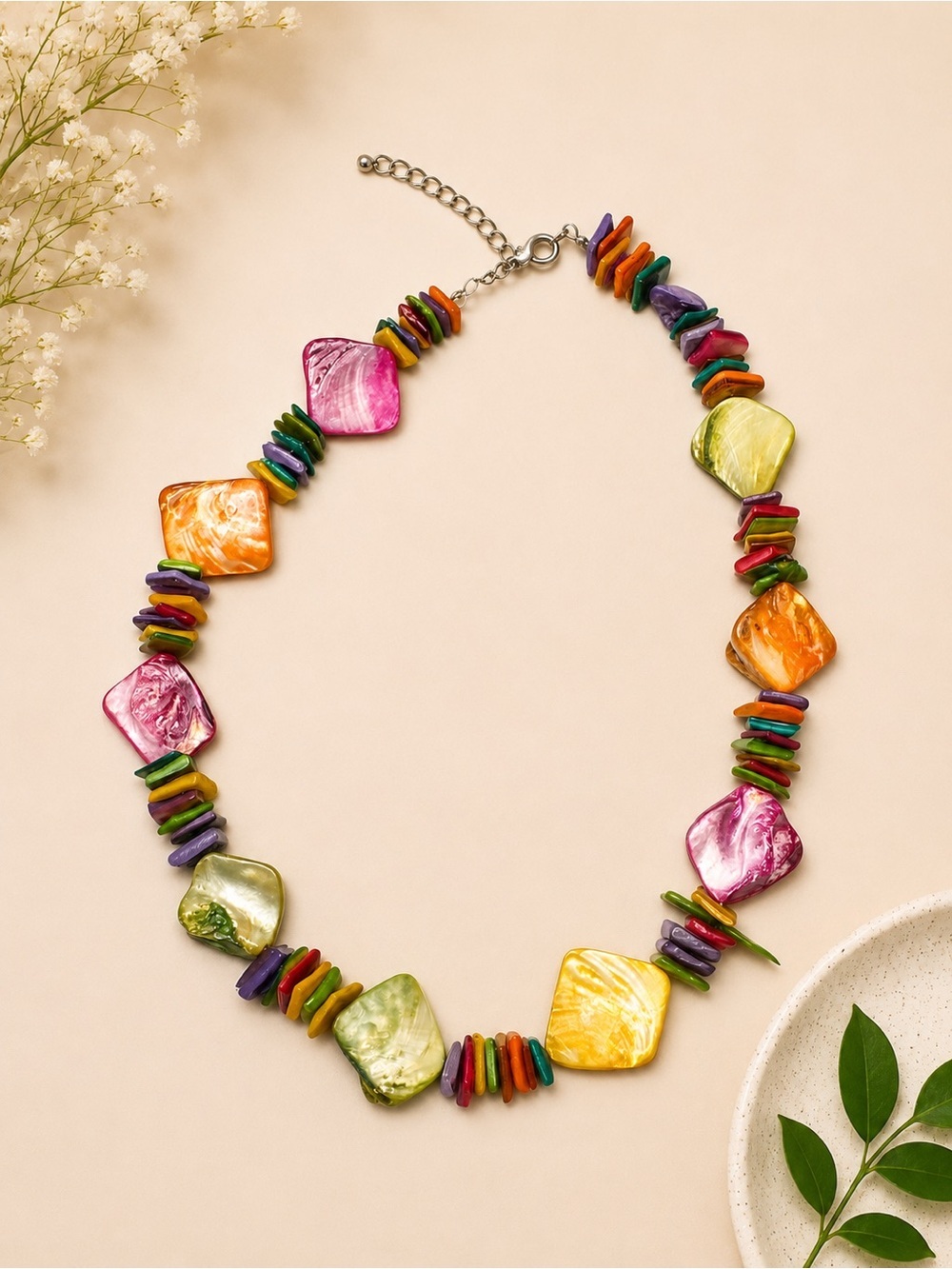 Multicolor Shell Chip Necklace - Colorful Statement Jewelry
